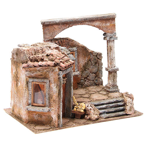 Casa con colonna romana e capanna presepe 12 cm 35x35x25 cm 3