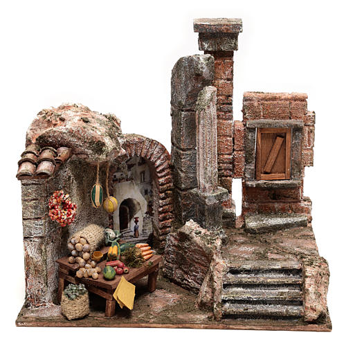Bourgade avec colonne et banquet crèche 28x30x20 cm 1