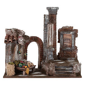 Borgo colonna e banchetto presepe 28x30x20 cm per statue 10 cm