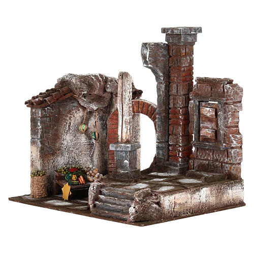 Bourgade avec colonne et décor crèche 35x35x25 cm 3