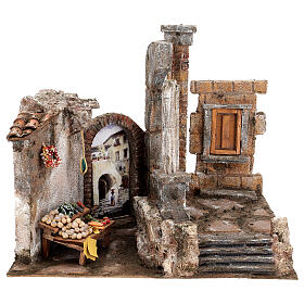 Borgo colonna e ambiente presepe 35x35x25 cm per statue 12 cm