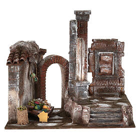 Village with column and nativity set 35x35x25cm