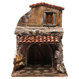 House with stable for nativity 30x24x18cm