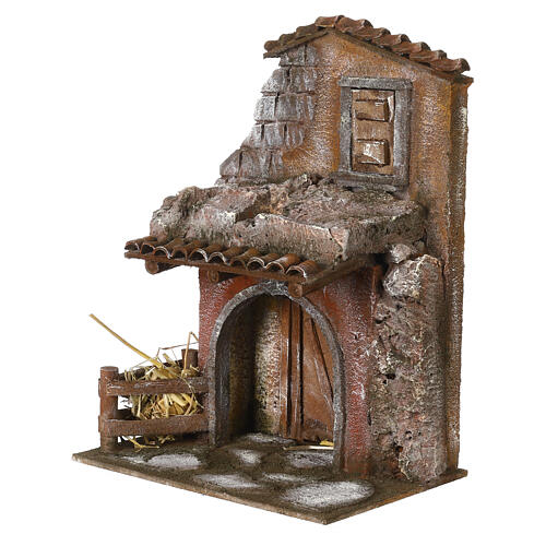 House with stable for nativity 30x24x18cm 2