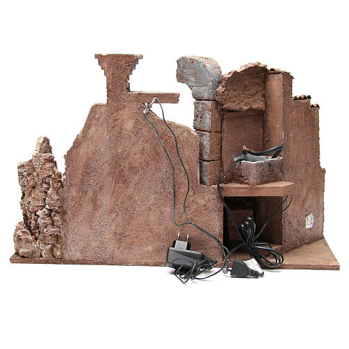 Roman set illuminated nativity with fountain and desk 40x65x30cm 4