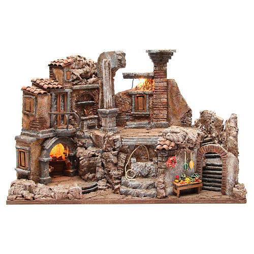 Roman set illuminated nativity with fountain and desk 40x65x30cm 1