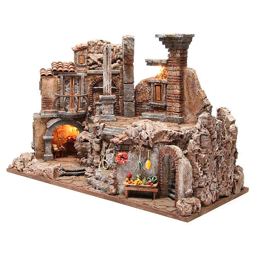 Roman set illuminated nativity with fountain and desk 40x65x30cm 2