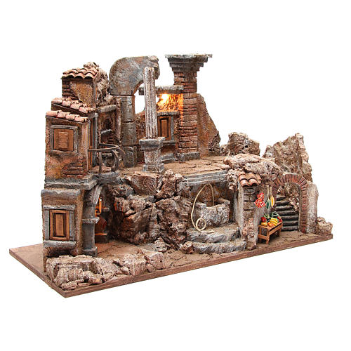 Roman set illuminated nativity with fountain and desk 40x65x30cm 3