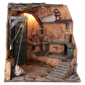 Illuminated cellar for Neapolitan Nativity measuring 40X40X40 cm