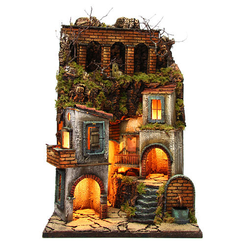 Village for Neapolitan Nativity with light and fountain measuring 60x40x40cm 1