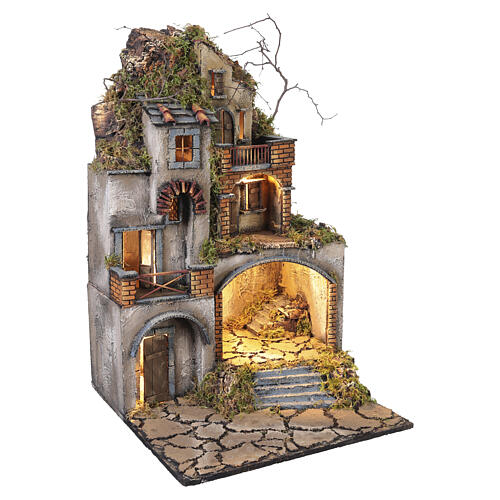 Borgo presepe napoletano con fontana e luce 60x40x40 4