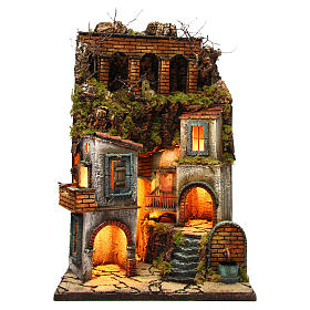Village for Neapolitan Nativity with light and fountain measuring 60x40x40cm