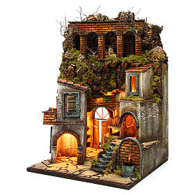 Village for Neapolitan Nativity with light and fountain measuring 60x40x40cm