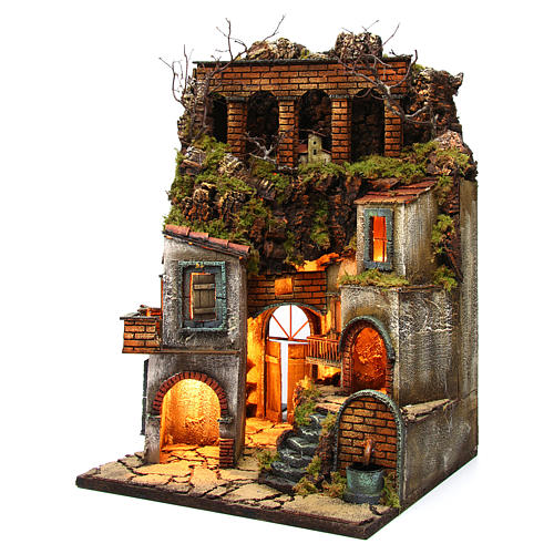 Village for Neapolitan Nativity with light and fountain measuring 60x40x40cm 2