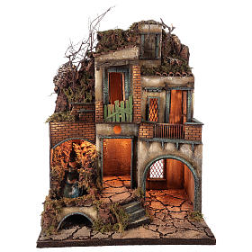 Village for Neapolitan Nativity with light and stream measuring 60x50x40cm
