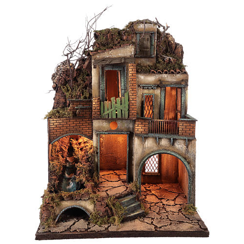 Village for Neapolitan Nativity with light and stream measuring 60x50x40cm 1
