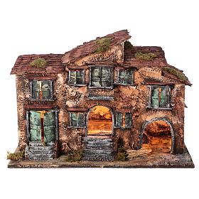 Country house with stable for Neapolitan Nativity with light measuring 48x71x36cm