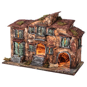 Country house with stable for Neapolitan Nativity with light measuring 48x71x36cm