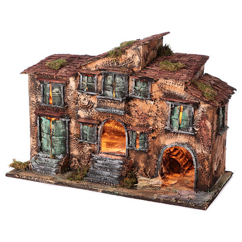 Country house with stable for Neapolitan Nativity with light measuring 48x71x36cm 2
