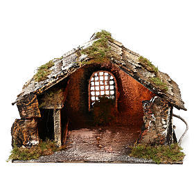 Simple stable with hay for Neapolitan Nativity measuring 18x29x21cm