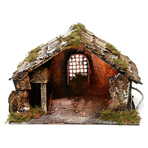 Simple stable with hay for Neapolitan Nativity measuring 18x29x21cm 1
