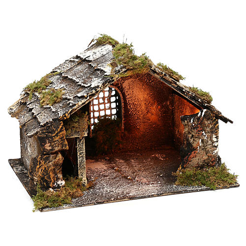 Simple stable with hay for Neapolitan Nativity measuring 18x29x21cm 3