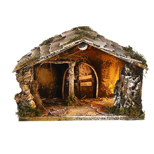 Stable with hay for Neapolitan Nativity measuring 33x21x21cm 1