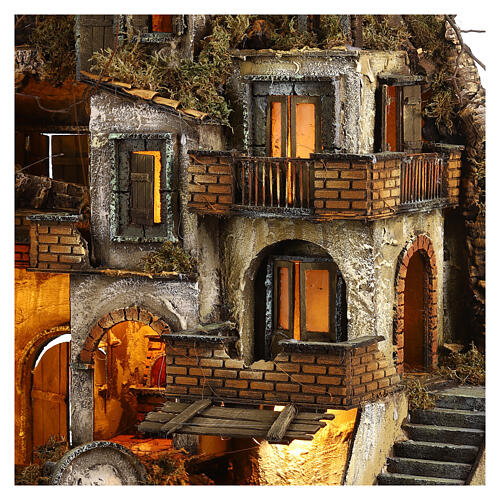 Illuminated village with mill, oven and fountain for Neapolitan Nativity 80x70x40cm 4