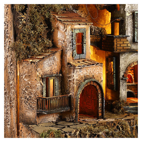 Illuminated village with mill, oven and fountain for Neapolitan Nativity 80x70x40cm 6