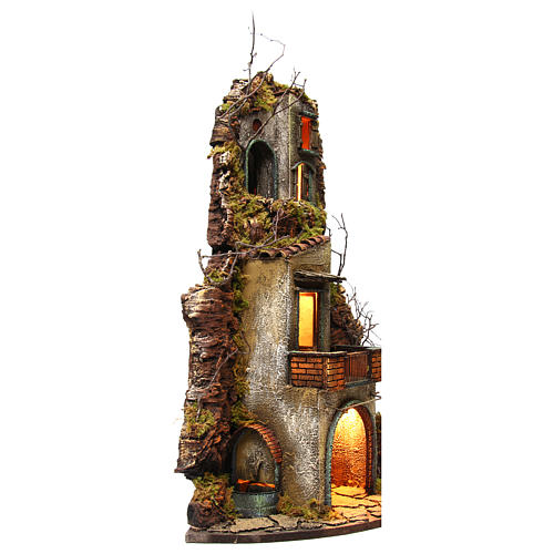 Dorf mit Brunnen und Beleuchtung 74x40x36 cm für neapolitanische Krippe 3