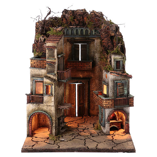 Village for Neapolitan Nativity, illuminated and with stable 65x40x40cm 1