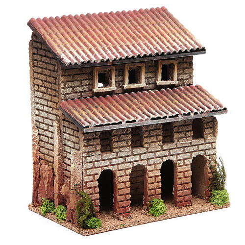 House with porch in cork for nativities measuring 24x22x14cm 3