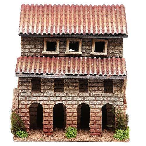 Casa con porticato in sughero per presepe 24x22x14 1