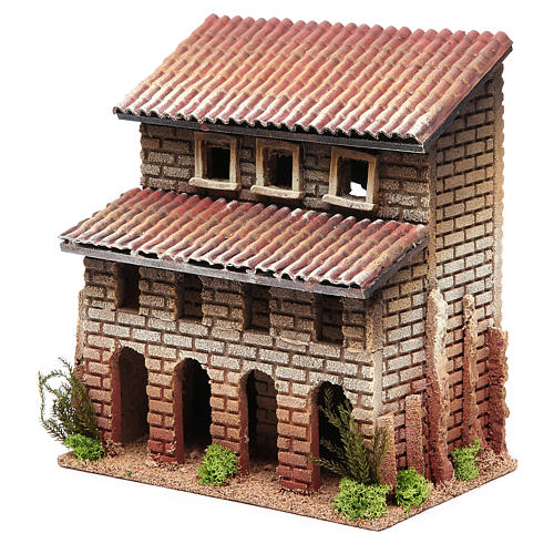 Casa com pórtico ambientação presépio cortiça 24x22x14 cm 2