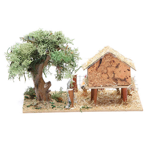 Hen house with hens 17x10x9cm 2