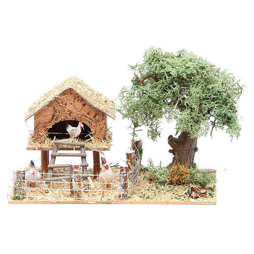 Hen house with hens 17x10x9cm 1