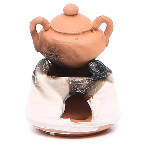 Ofen aus Keramik mit Topf, 5 cm hoch, für DIY-Krippe 1