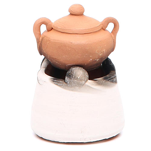 Ofen aus Keramik mit Topf, 6,5 cm hoch, für DIY-Krippe 2