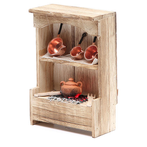Kitchen in wood with light and miniature pans 10x3x14cm 2