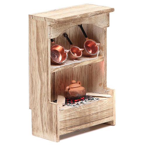 Kitchen in wood with light and miniature pans 10x3x14cm 3