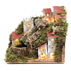 Pontes, Rios, Paliçadas : Aldeia de presépio com cascada 18x20x14 cm