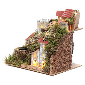 Pontes, Rios, Paliçadas : Aldeia de presépio com cascada 18x20x14 cm