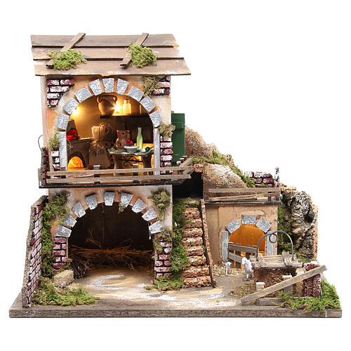 Village with stable for nativities with 10 lights and oven 38x45x30cm 1