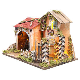 Nativity farmhouse with 10 battery lights and henhouse 32x45x30cm