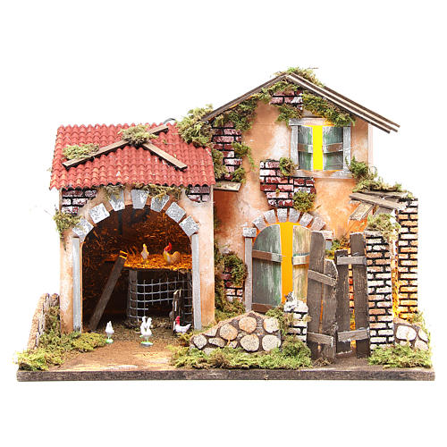 Nativity farmhouse with 10 battery lights and henhouse 32x45x30cm 1