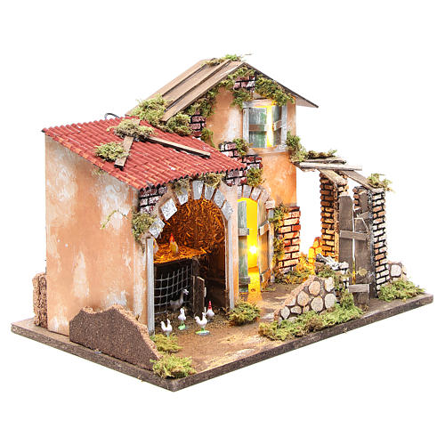 Nativity farmhouse with 10 battery lights and henhouse 32x45x30cm 3