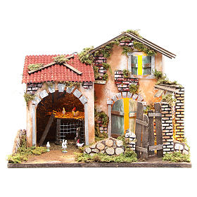 Casolare con pollaio presepe 32x45x30 con 10 luci a batteria