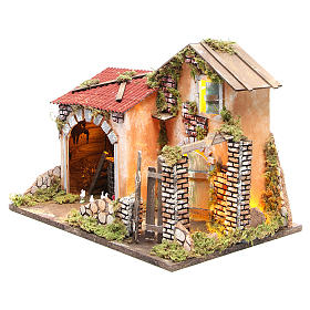 Casolare con pollaio presepe 32x45x30 con 10 luci a batteria
