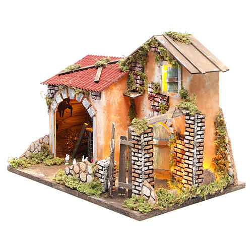 Nativity farmhouse with 10 battery lights and henhouse 32x45x30cm 2