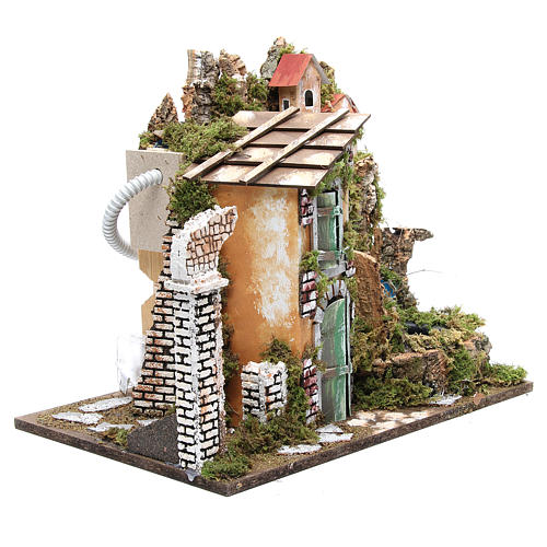 Nativity farmhouse with 10 battery lights and waterfall 36x45x30cm 3
